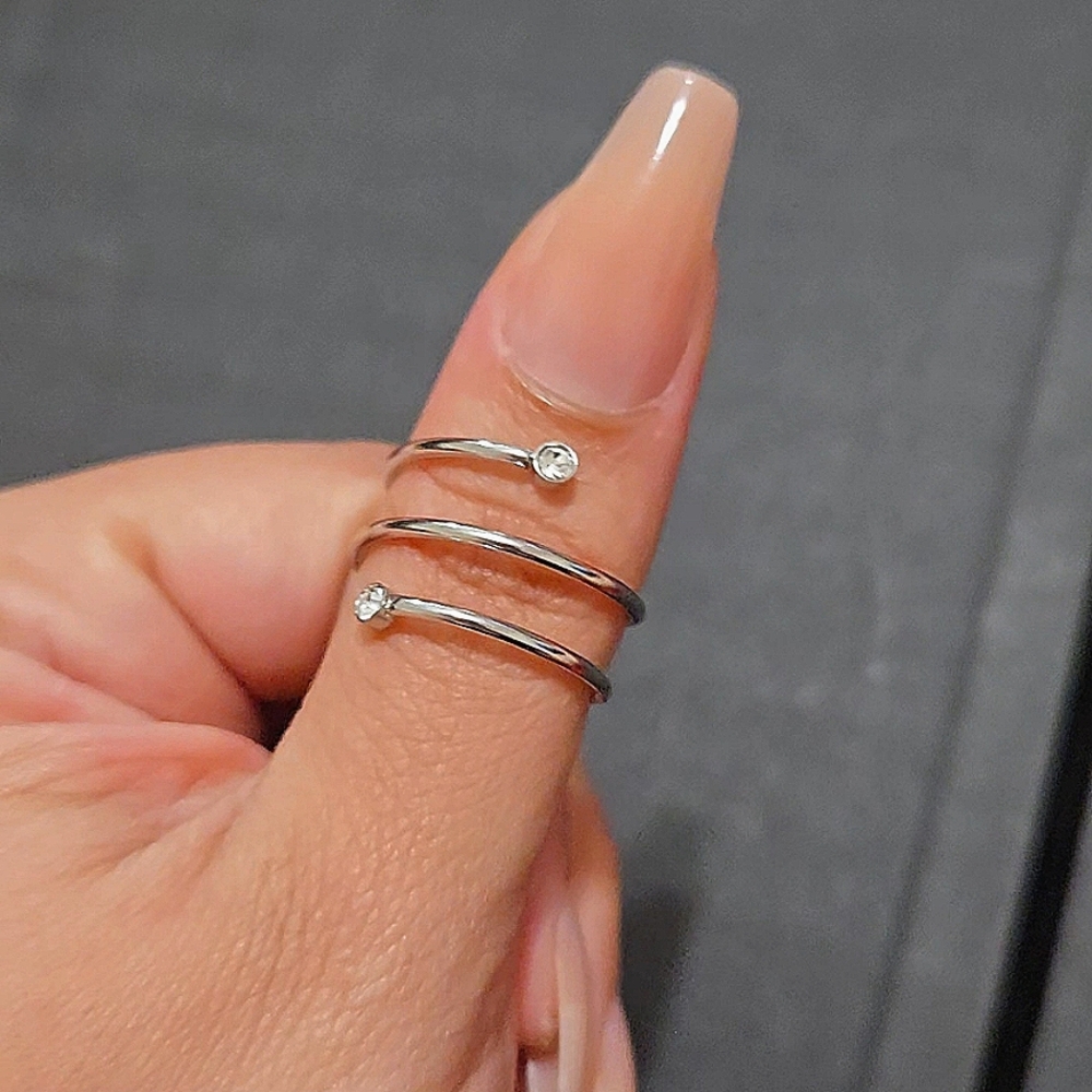 Sleek Stainless Steel Double Wrap Ring with CZ Crystals! ✨ - Picture 2 of 2